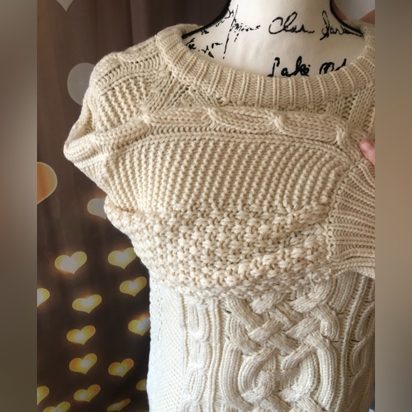Sweater cable knit lantern sleeve cream white womens long sleeve top - Picture 12 of 14
